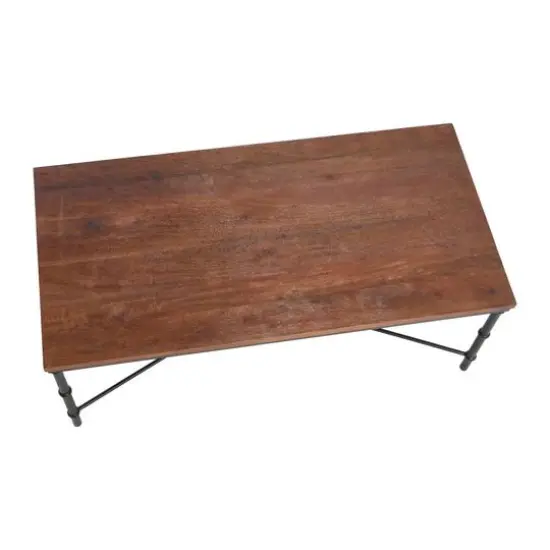 Hello Honey&reg; Saratoga 4ft. Dark Chestnut Rustic Solid Wood & Metal Coffee Table {5}