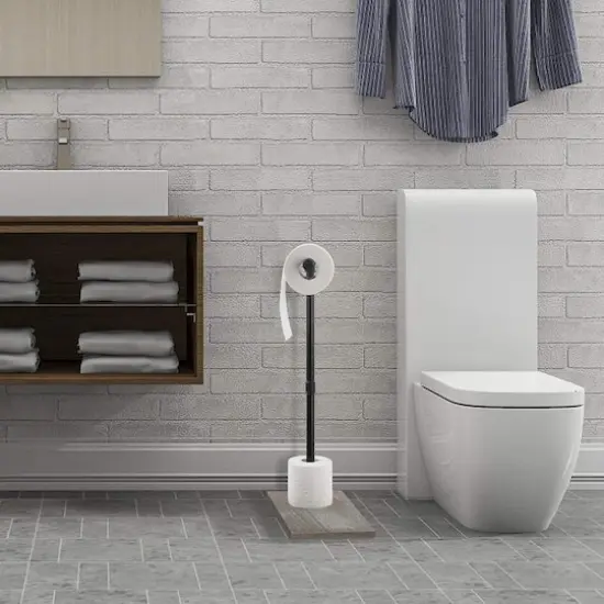 NEX&trade; Freestanding Iron Pipe Toilet Paper Holder with Solid Wood Base Olive Green {7}