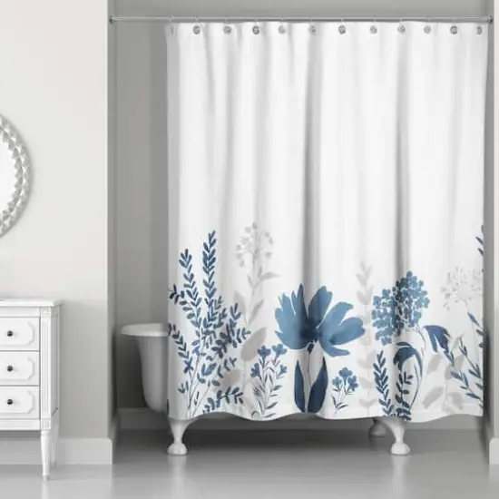 Navy Florals 71" x 74" Shower Curtain {1}