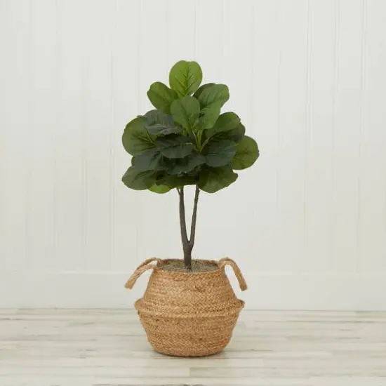 3ft. Artificial Fiddle Leaf Fig Tree With Handmade Cotton & Jute Woven Basket DIY Kit Natural {7}