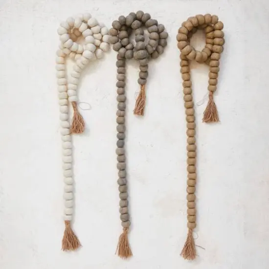 Hello Honey&reg; 6ft. Handmade Wool Felt Ball Garland with Jute Tassels Oatmeal {3}