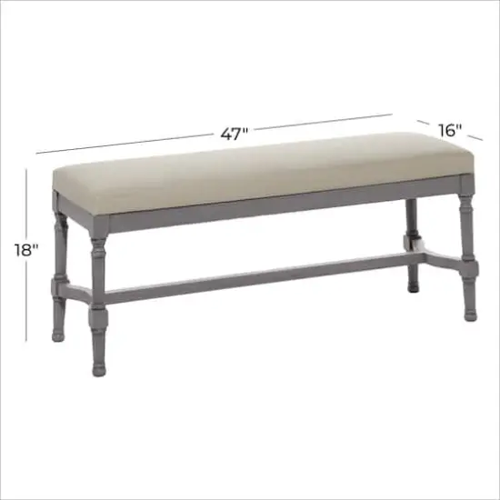 Grey Wood & Linen Traditional Bench {5}