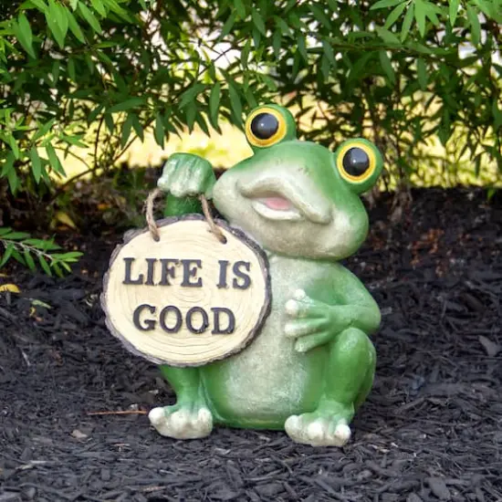 9" Green Life is Good Frog Outdoor Garden Statue {3}