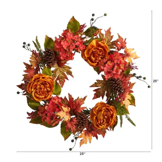 25" Ranunculus, Hydrangea & Berries Autumn Artificial Wreath {3}