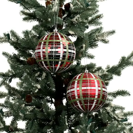 2 Pack 4.7" Red, Green & White Plaid Shatterproof Ball Ornaments by Ashland&reg; {3}