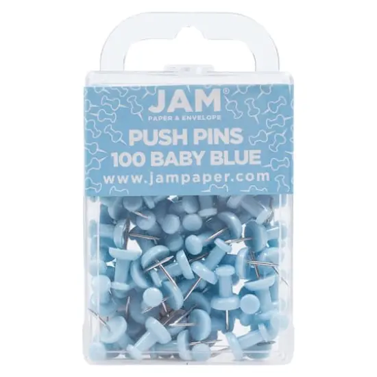 JAM Paper Colorful Standard Push Pins, 100ct. Baby Blue {1}
