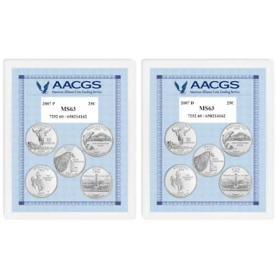2007P & 2007D Statehood Quarters Graded MS63 Brilliant Uncirculated  {1}