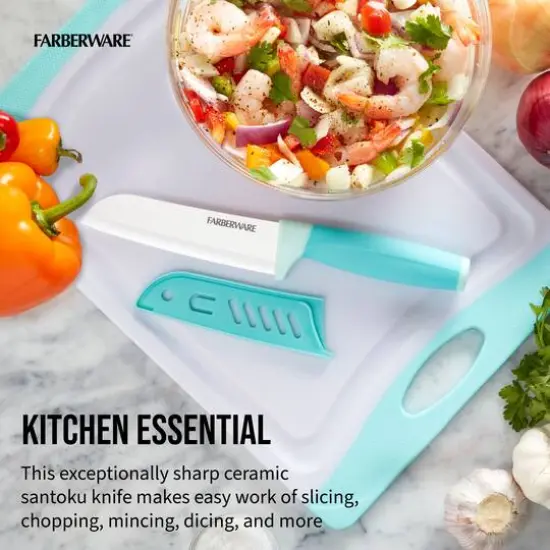 Farberware 5" Aqua Ceramic Santoku Knife with Sheath {5}