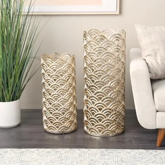 Gold Aluminum Art Deco Arch Vase Set {3}