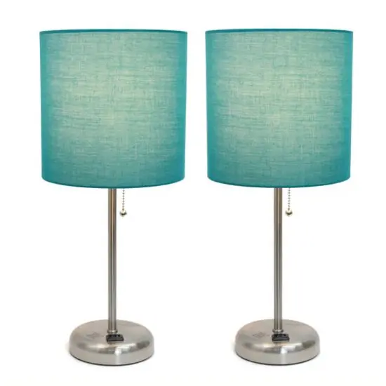 LimeLights 19.5" Brushed Steel Base Lamps with Charging Outlets, 2ct. Teal {3}