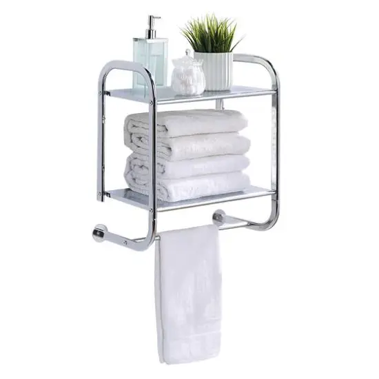 SunnyPoint Wall Mount 2 Tier Bathroom Shelf Chrome {2}