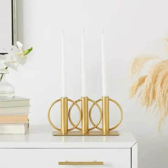11" Gold Metal Overlapping Circular Ring Candelabra {3}