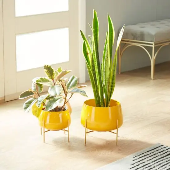 Metal Round Contemporary Planter Set Yellow {7}