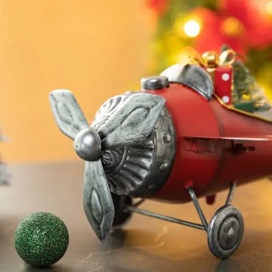 Glitzhome&reg; 14" Christmas Metal Airplane with Gifts Table D&eacute;cor {5}