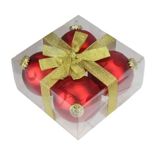 4ct 2.75" Red Flocked Flourish Shatterproof Ball Ornaments {4}