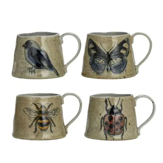 Hello Honey&reg; Insect & Bird Design Stoneware Mug Set {1}