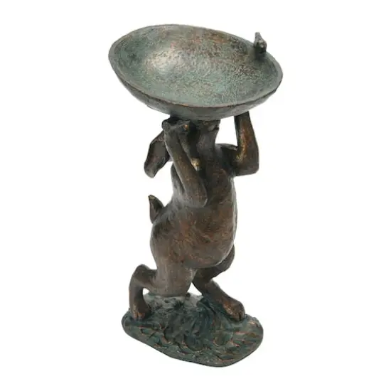 Hello Honey&reg; 17" Green Patina Finish Rabbit Birdbath {6}