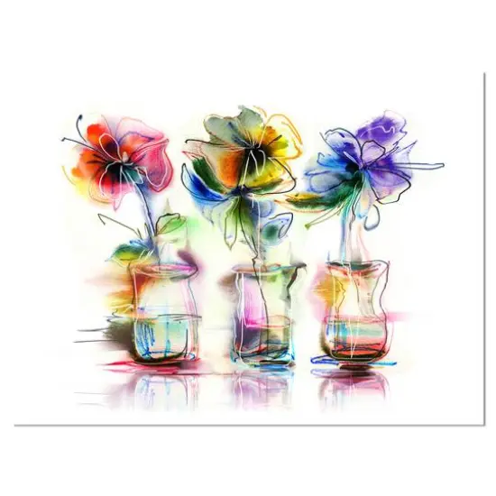 Designart - Abstract Flowers in Glass Vases - Extra Large Floral Wall Art {1}