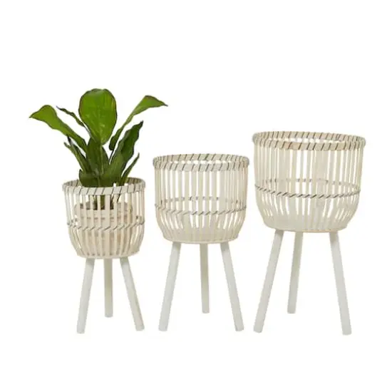 White Bamboo Bohemian Planter, Set of 3" 26", 23", 20" {1}