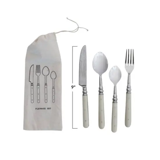 Hello Honey&reg; Cream Farmhouse Stainless Steel Cutlery Set in Drawstring Bag {5}