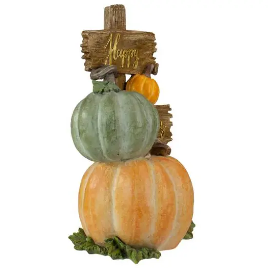 12.5" Orange & Green Pumpkin Happy Thanksgiving Tabletop Sign {4}