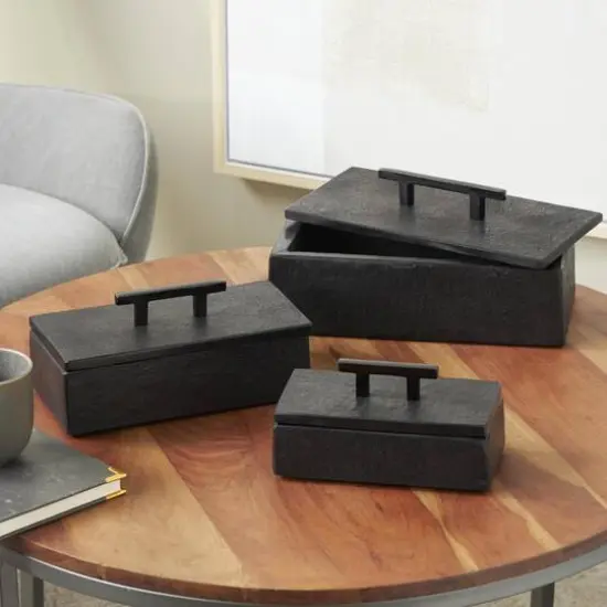 Black Marble Decorative Box with Aluminum Bar Handles, 3ct. {9}