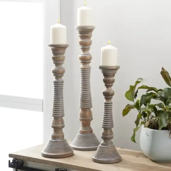 Light Gray Mango Wood Traditional Candle Holder Set {10}