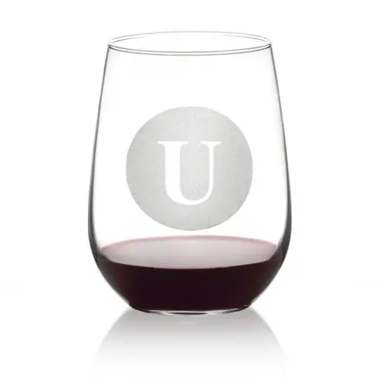 Hortense B. Hewitt Co. Circle Monogram Stemless Wine Glass U {1}