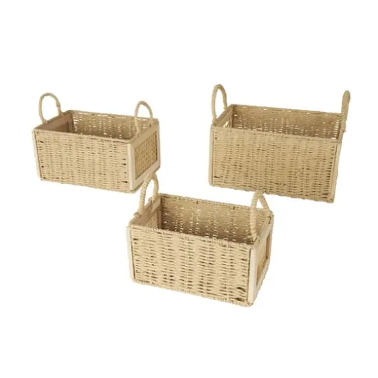 Brown Rattan Woven Decorative Storage Basket with Rope Handles, 3ct. {3}