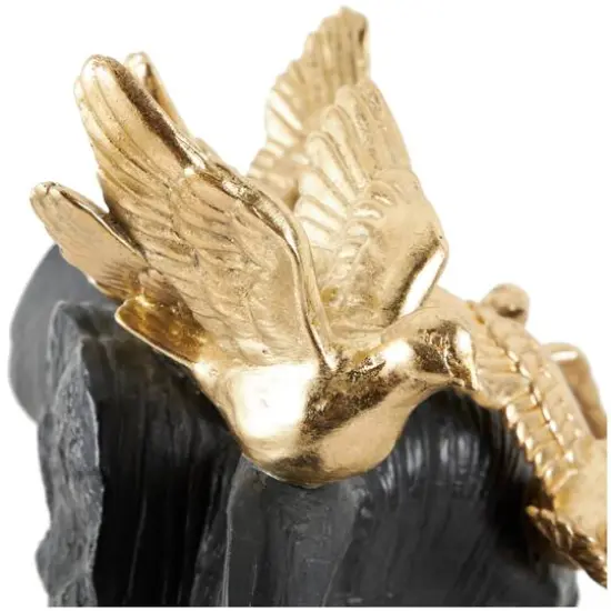 21" Black & Gold Polystone Elephant Head with Birds Statue {8}