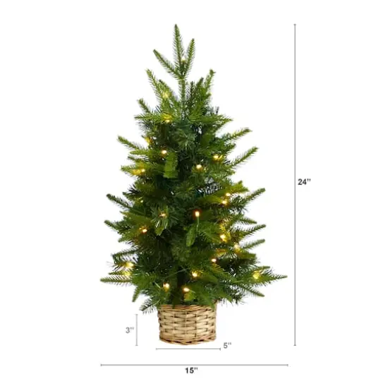 2ft. Pre-Lit Artificial Christmas Tree in Decorative Basket, Clear LED Lights {6}