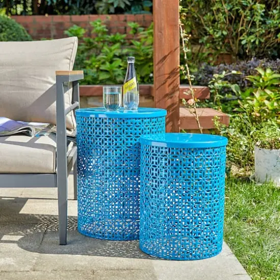 Glitzhome&reg; Multi-Functional Metal Accent Table Set Blue {5}