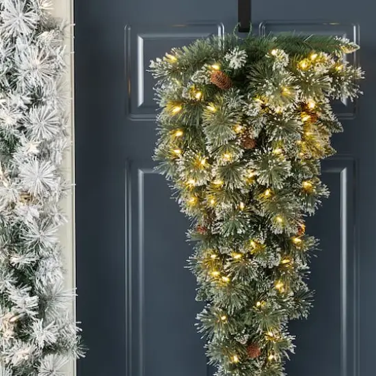 Glitzhome&reg; 3ft Pre-Lit Frosted Greenery Pinecones Christmas Teardrop, LED Lights and Timer {4}