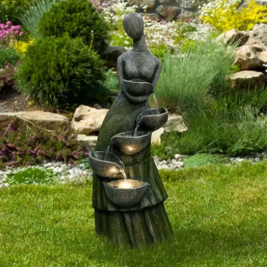 39" LED Modern Woman Tiered Outdoor Garden Water Fountain {3}
