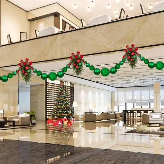 6ft. Green Shiny & Matte Shatterproof Ball Christmas Swag {6}