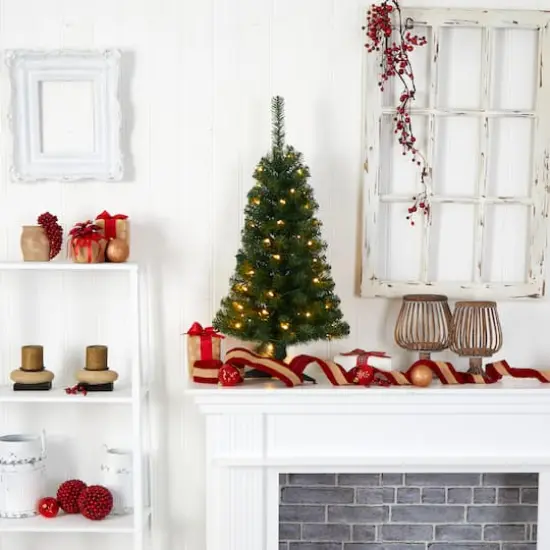 3ft. Pre-Lit Green Artificial Christmas Tree, Warm White LED Lights {10}