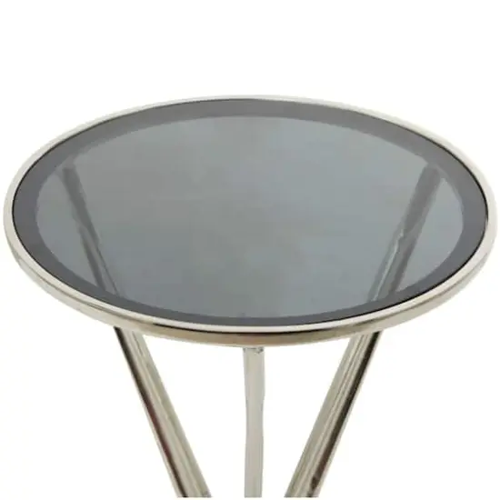Silver Aluminum Hourglass Shaped Stand Accent Table with Clear Glass Top 16" x 16" x 24" {4}