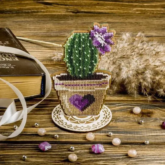 Wonderland Crafts Cactus in Heart Pot Bead Embroidery on Wood Kit {3}