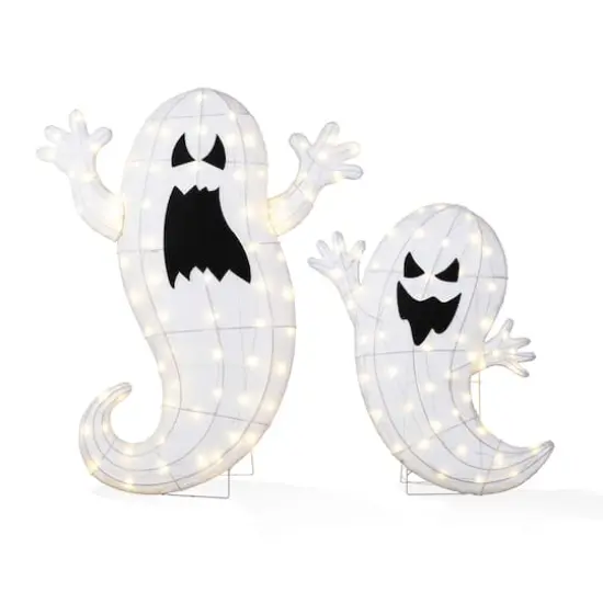 Glitzhome&reg; Set of 2 Lighted Halloween 2.5D Ghosts Family Outdoor Decor {1}
