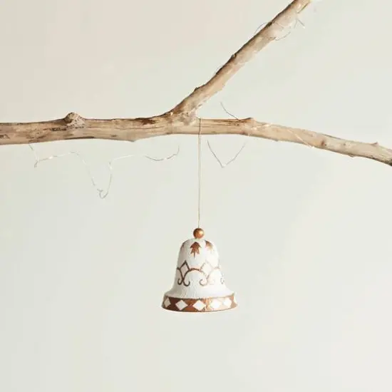 Hello Honey&reg; 4.25" White & Gold Plastic Bell Ornament {3}