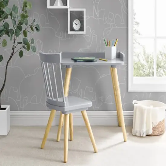 Delta Children Gray & Natural Essex Desk & Chair Set {3}