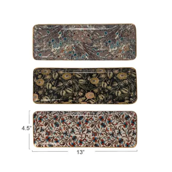 Hello Honey&reg; 13" Abstract Print & Earthy Foliage Metal Tray, 3ct. {4}