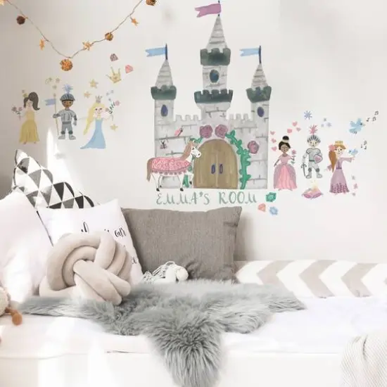 RoomMates Princess & Knight Castle Peel & Stick Giant Wall Decal Set with Alphabet {4}