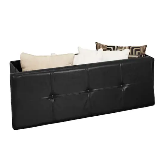 Simplify 44" Faux Leather Triple Folding Storage Ottoman Black {7}