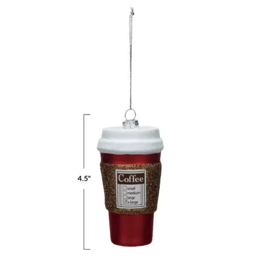 Hello Honey&reg; 4.5" Glass Coffee To Go Cup Glitter Ornament {4}