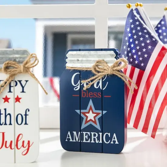 Glitzhome® 7" Patriotic Americana Mason Jar Tabletop Jar Décor Set {7}