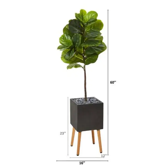 5ft. Fiddle Leaf Artificial Tree in Black Planter with Stand {3}