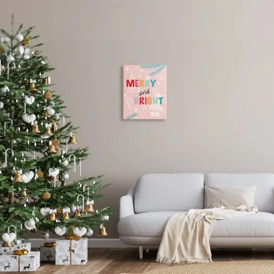 Stupell Industries Merry & Bright Pastel Phrase Canvas Wall Art {3}