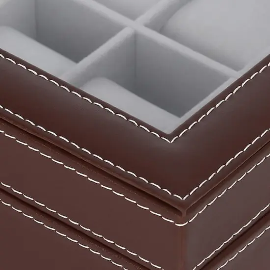 Pecan Brown Dozen Leather Watch Box {2}