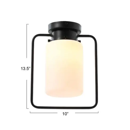 Hello Honey&reg; Robert Stevenson Lighting Ezra Metal & Frosted Glass Convertible Ceiling Light Black {7}